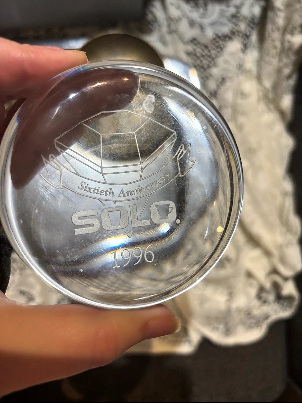 Vintage 1996 Solo Cup Company 60th Anniversary Glass Paperweight 💎 Desk Decor